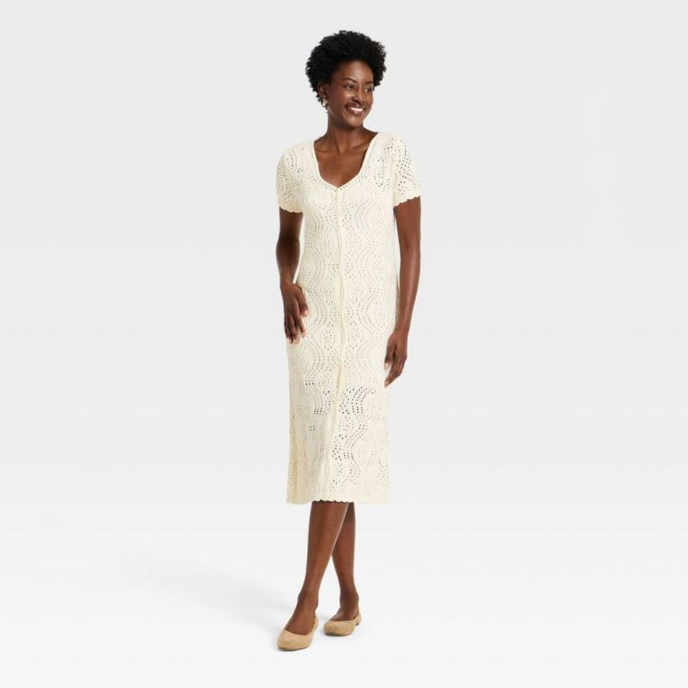 Open Box - Universal Thread - Women's Western Short Sleeve Scalloped  Cream